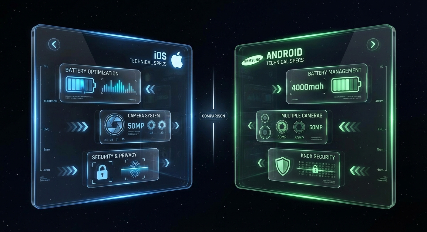 Tableau comparatif des caractéristiques techniques iPhone vs Android